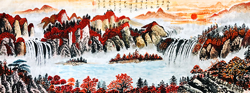 徐宏毅作品9《鸿运当头照金山 财源滚滚报平安 七十周年迎国庆 再创辉煌意更坚》